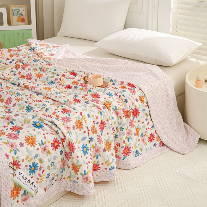 91家纺网 家纺一手货源 找家纺 锦鹭被业 2025新款A类里外全棉印花夏被 太阳花