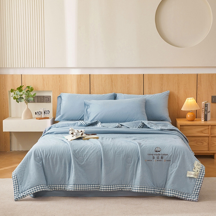 91家纺网 家纺一手货源 找家纺 2025新款无印风纯色100%新疆棉夏被夏凉被空调被棉花夏被棉花被子被芯爆款可机洗（包检测） 新疆棉-蓝色