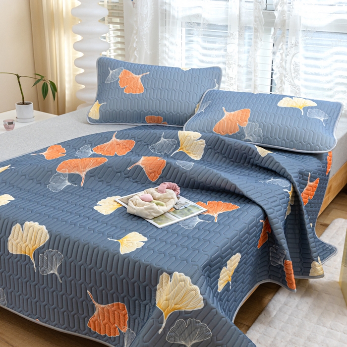 91家纺网 家纺一手货源 找家纺 默忆 2025新款凉感丝印花乳胶凉席 秋风落叶