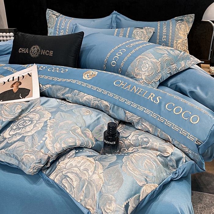 91家纺网 家纺一手货源 找家纺 （总）富宁2025新款浮雕金丝提花刺绣夏被四件套-恋花