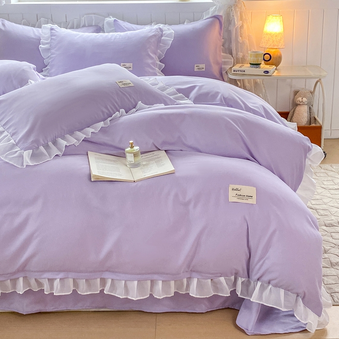 91家纺网 家纺一手货源 找家纺 红日子纺织品 2025新款韩版华夫格水洗棉四件套 香芋紫