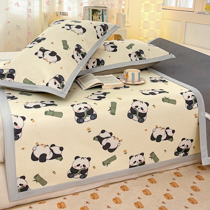 绒艺席业 2025新款600D冰丝印花数码印花冰藤席卡通小清新系列 小熊猫