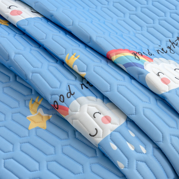 91家纺网 家纺一手货源 找家纺 默忆 2025新款凉感丝印花乳胶凉席 可爱云朵