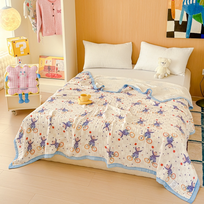 91家纺网 家纺一手货源 找家纺 乐家毛巾被2025新款全棉六层一体超柔泡泡纱多功能毯 马戏团