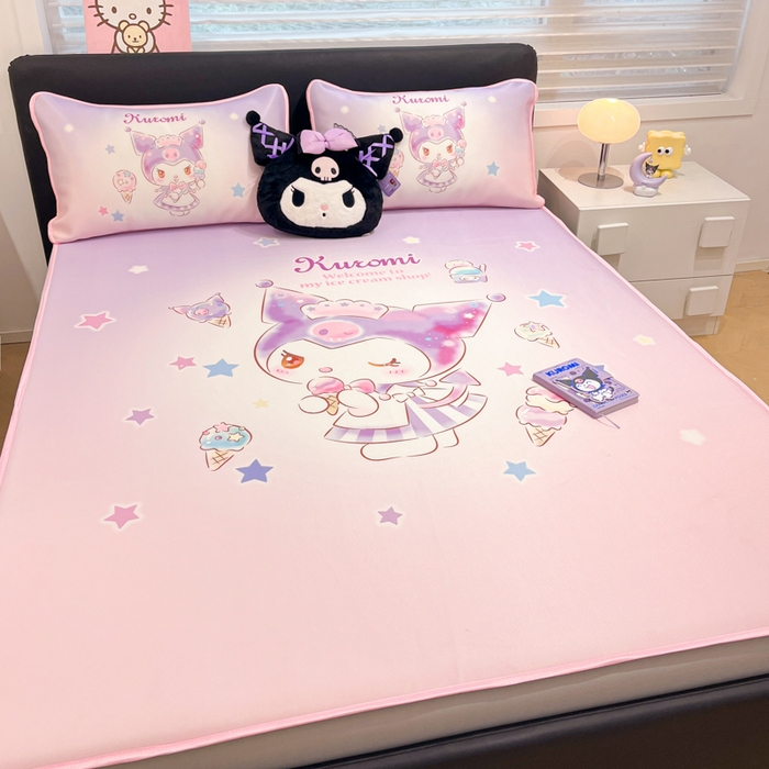 91家纺网 家纺一手货源 找家纺 暮思家居 2025新款正版授权A类大版数码印花三丽鸥可机洗1200D冰丝凉席可组合针织棉夏被四件套床笠款 床笠款-炫彩库洛米