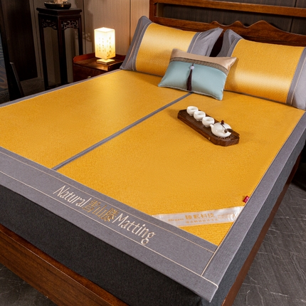 91家纺网 家纺一手货源 找家纺 卡罗兰 2025新款藤席凉席三件套床单床笠黄金藤系列 黄金藤小麦黄-床席