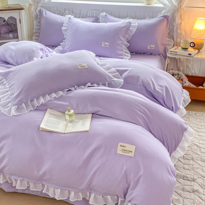 91家纺网 家纺一手货源 找家纺 红日子纺织品 2025新款韩版华夫格水洗棉四件套 香芋紫