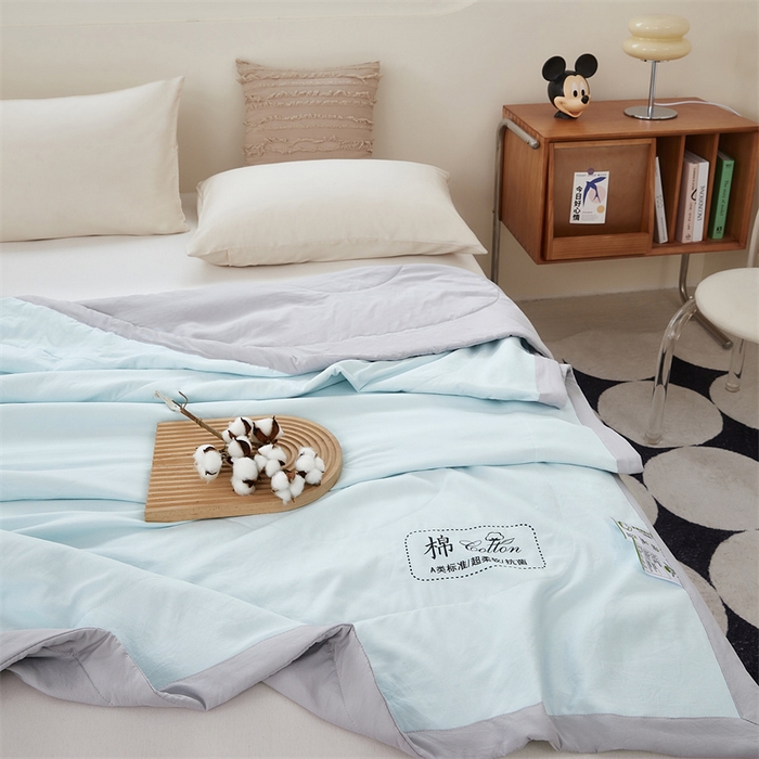 91家纺网 家纺一手货源 找家纺 芊梵 2025新款针织棉花夏被手包边单凉被空调被 棉朵-蓝