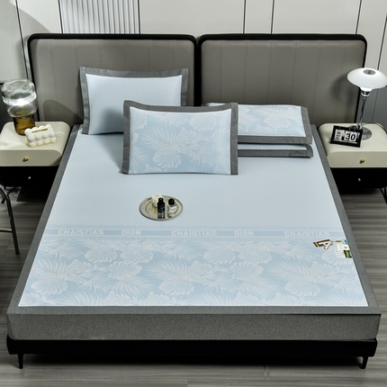 91家纺网 家纺一手货源 找家纺 小牛席业 2025新款半定位-PE大提花凉感冰丝席系列 蓝色