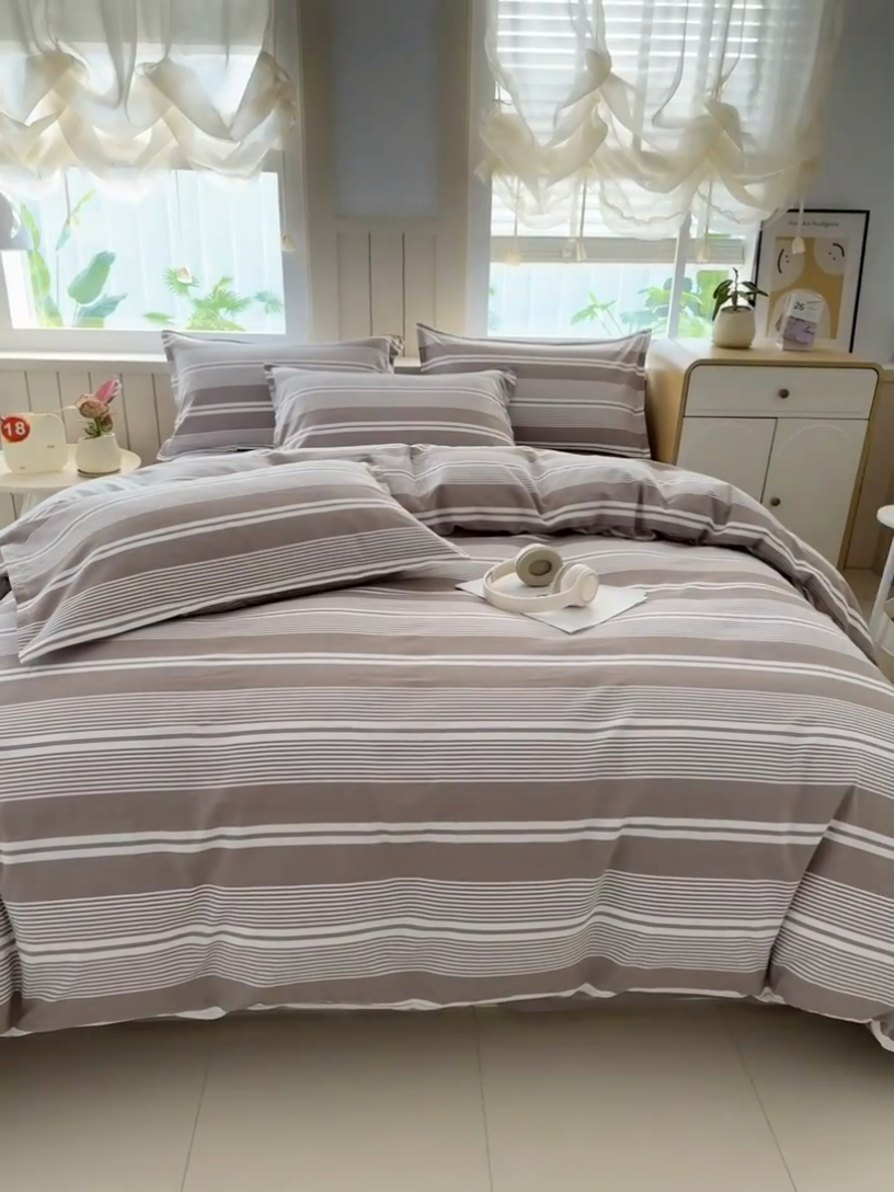 91家纺网 家纺一手货源 找家纺 2025新款全棉色织老粗布四件套 咖格