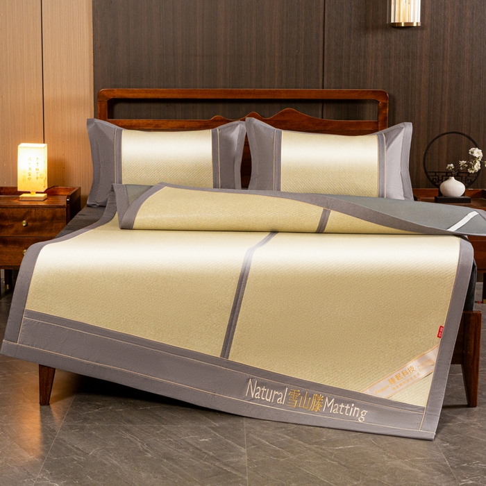 91家纺网 家纺一手货源 找家纺 卡罗兰 2025新款藤席凉席三件套床单床笠黄金藤系列 黄金藤香槟金-床席