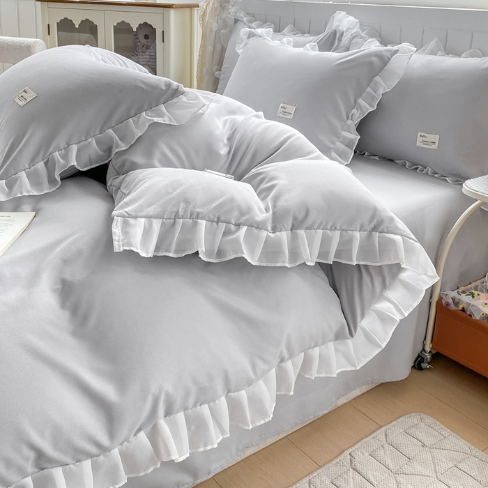 91家纺网 家纺一手货源 找家纺 红日子纺织品 2025新款韩版华夫格水洗棉四件套 绅士灰