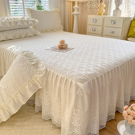 91家纺网 家纺一手货源 找家纺 （总）花香四季家纺 2025新款夹棉绗缝床裙单件三件套法式四件套套件蕾丝公主风