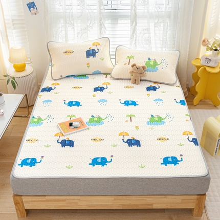 默忆 2025新款凉感丝印花乳胶凉席 快乐小象