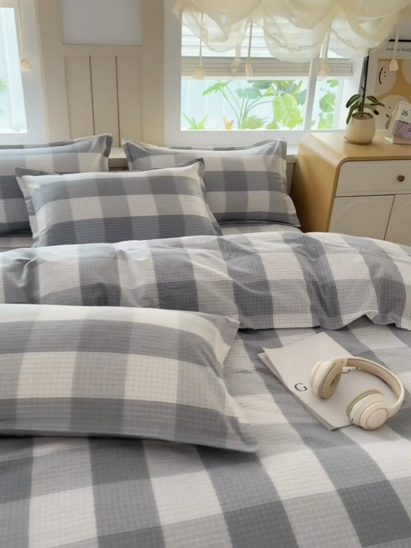 91家纺网 家纺一手货源 找家纺 2025新款全棉色织老粗布四件套 北柒