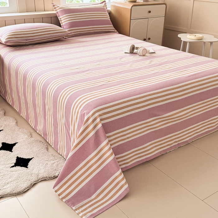 91家纺网 家纺一手货源 找家纺 2025新款全棉色织老粗布四件套 粉恋