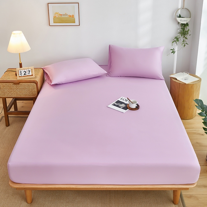 91家纺网 家纺一手货源 找家纺 艾橙家纺 2025新款正宗133x72喷气织造全棉纯棉纯色床笠三件套 丁香紫