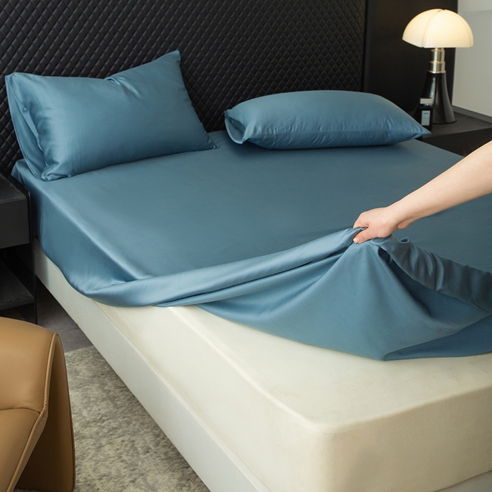 91家纺网 家纺一手货源 找家纺 简宜家居（朝初家纺） 2025新款兰精天丝单床笠 柔肌-宾利蓝