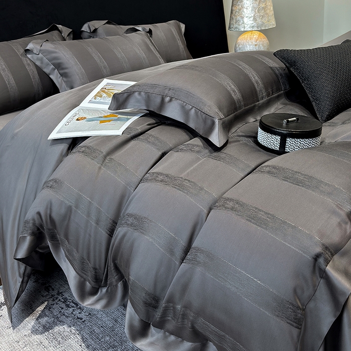 91家纺网 家纺一手货源 找家纺 若未家居 LOVEWE HOUSE 2025新款50S兰精天丝轻奢基底提花带银丝套件- 亦梵 亦梵-黑色