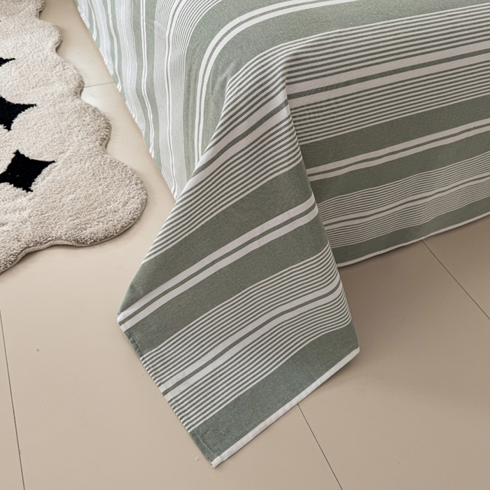 91家纺网 家纺一手货源 找家纺 2025新款全棉色织老粗布单床单 绿条