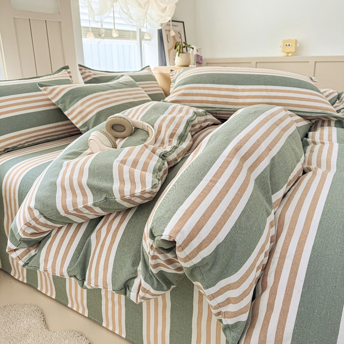 91家纺网 家纺一手货源 找家纺 2025新款全棉色织老粗布四件套 春燕