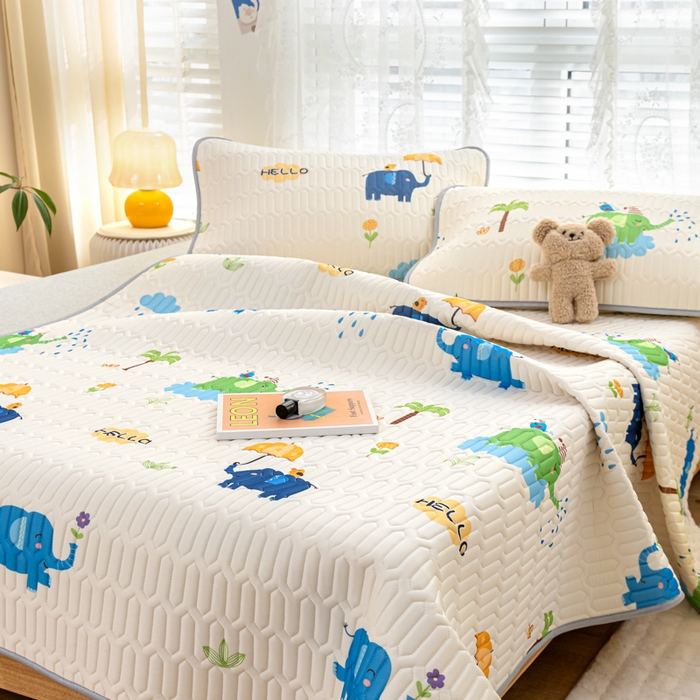 91家纺网 家纺一手货源 找家纺 默忆 2025新款凉感丝印花乳胶凉席 快乐小象