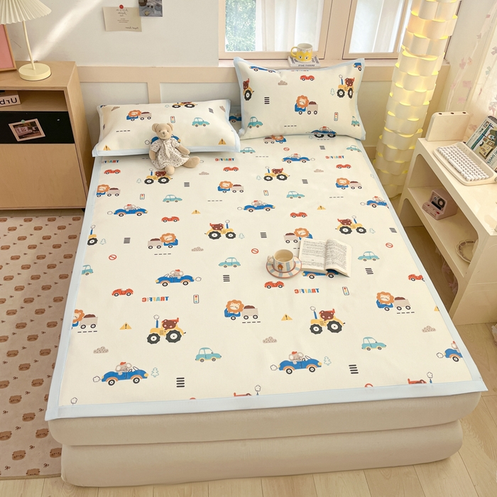 91家纺网 家纺一手货源 找家纺 绒艺席业 2025新款600D冰丝印花数码印花冰藤席卡通小清新系列 快乐总动员