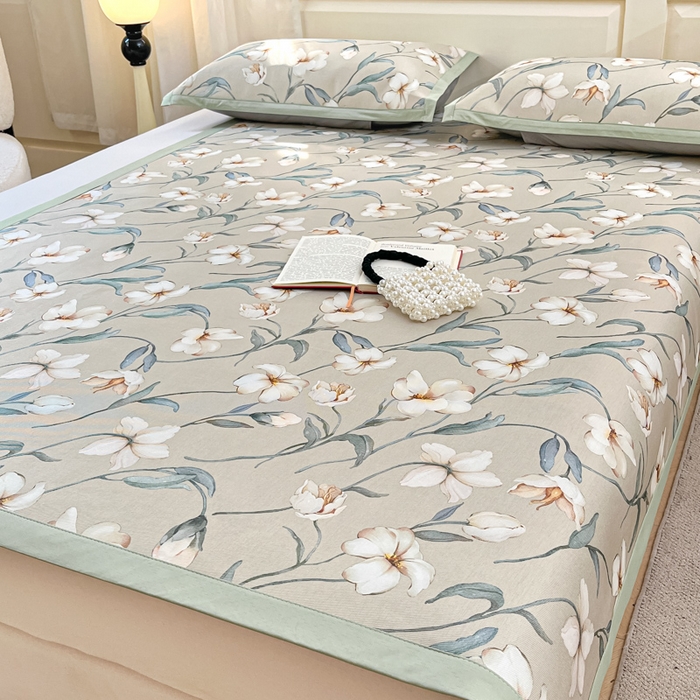 91家纺网 家纺一手货源 找家纺 绒艺席业 2025新款600D冰丝印花数码印花冰藤席赫本风系列 后花园