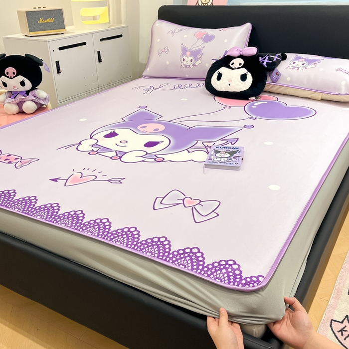 91家纺网 家纺一手货源 找家纺 暮思家居 2025新款正版授权A类大版数码印花三丽鸥可机洗1200D冰丝凉席可组合针织棉夏被四件套床笠款 床笠款-梦想库洛米