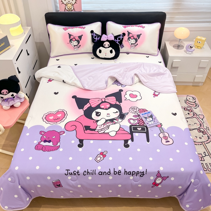 91家纺网 家纺一手货源 找家纺 暮思家居 2025新款正版授权A类大版数码印花三丽鸥可机洗1200D冰丝凉席可组合针织棉夏被四件套床笠款 床笠款-美妆库洛米