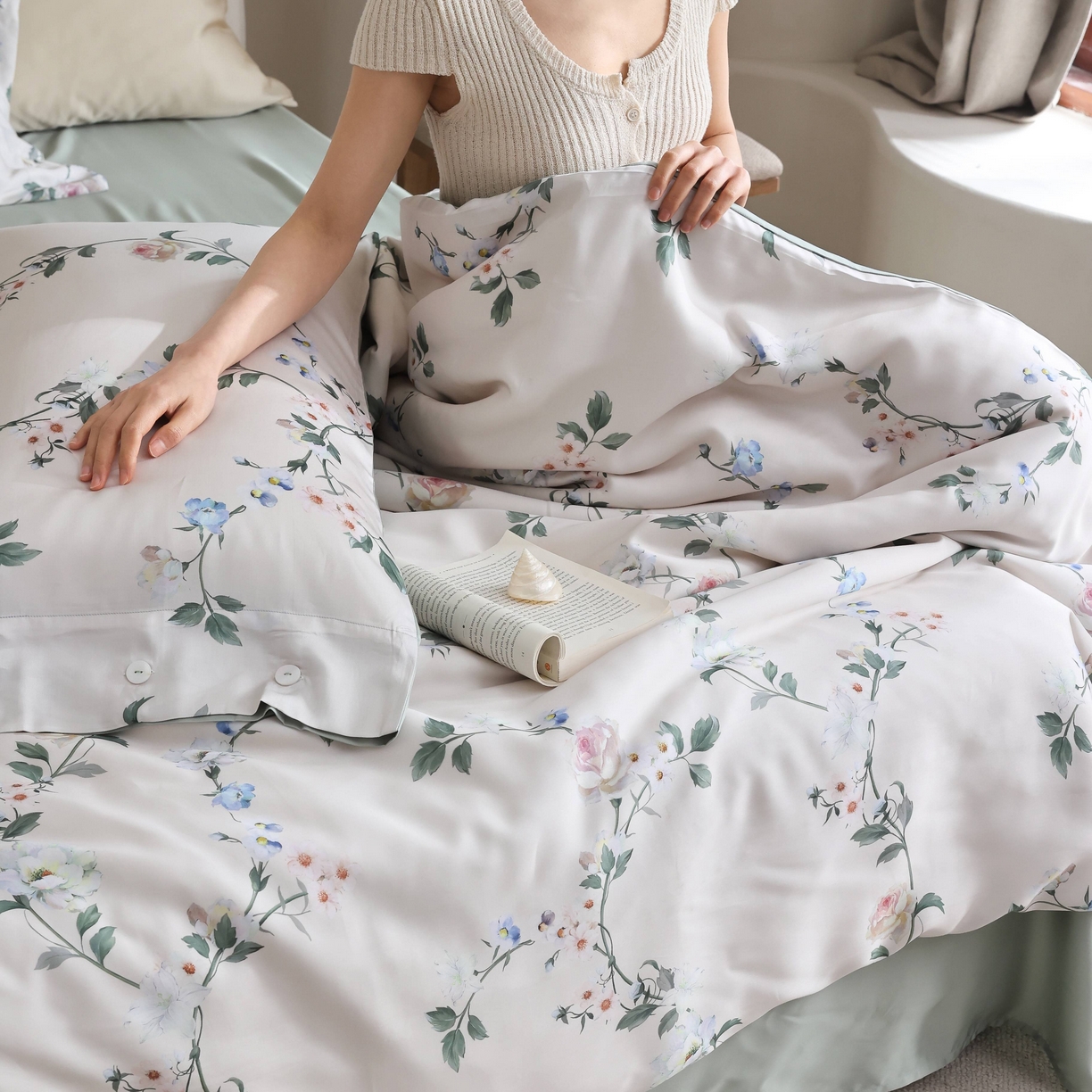 91家纺网 家纺一手货源 找家纺 玉宇阁 2025新款60S兰精天丝印花四件套 春棠