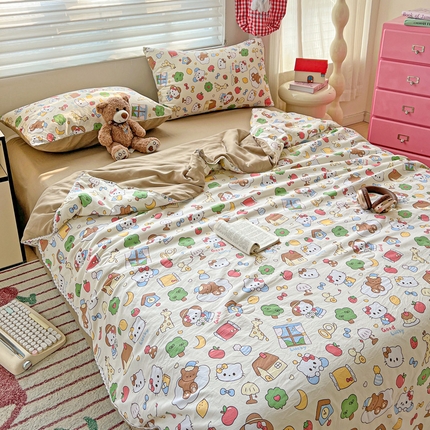 妖妖家纺2025新款糯糯夏凉被四件套夏凉被空调被 猫咪春游迹