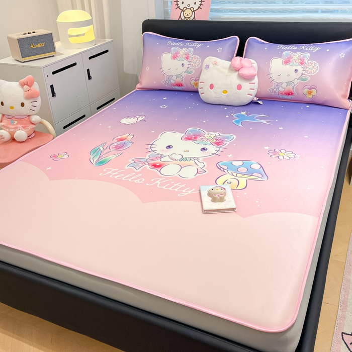 91家纺网 家纺一手货源 找家纺 暮思家居 2025新款正版授权A类大版数码印花三丽鸥可机洗1200D冰丝凉席可组合针织棉夏被四件套床笠款 床笠款-梦幻KT