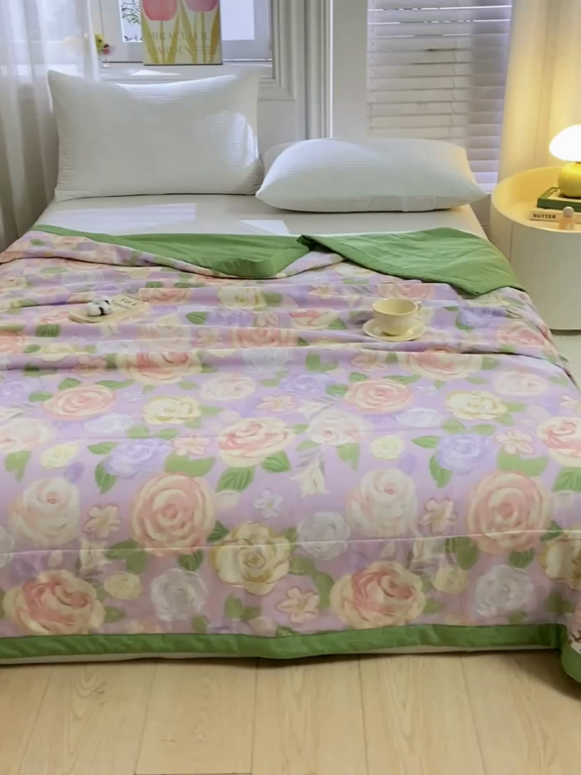 91家纺网 家纺一手货源 找家纺 锦鹭被业 2025新款A类里外全棉印花夏被 花幽兰