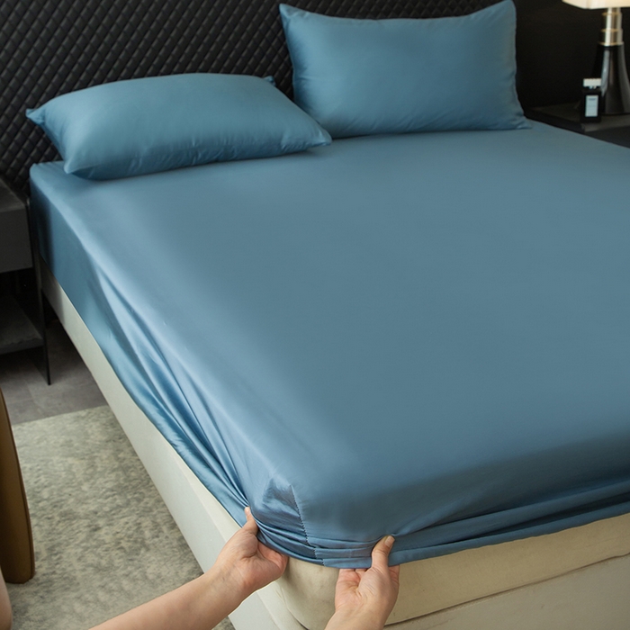 91家纺网 家纺一手货源 找家纺 简宜家居（朝初家纺） 2025新款兰精天丝单床笠 柔肌-宾利蓝