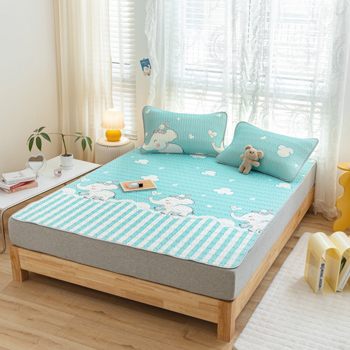 91家纺网 家纺一手货源 找家纺 默忆 2025新款凉感丝印花乳胶凉席 大白象