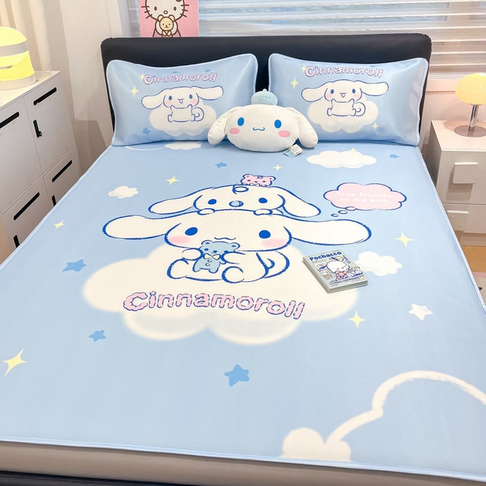 91家纺网 家纺一手货源 找家纺 暮思家居 2025新款正版授权A类大版数码印花三丽鸥可机洗1200D冰丝凉席可组合针织棉夏被四件套床笠款 床笠款-云朵玉桂狗