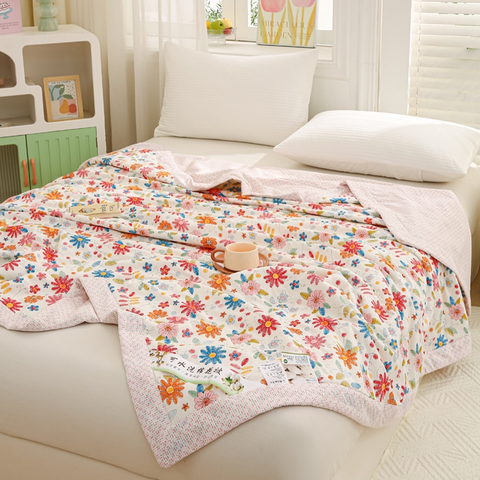 91家纺网 家纺一手货源 找家纺 锦鹭被业 2025新款A类里外全棉印花夏被 太阳花