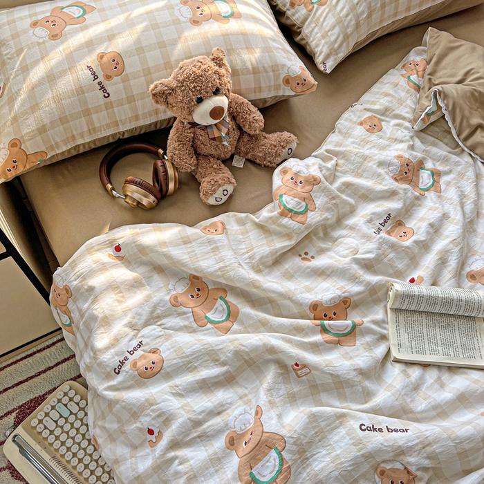 91家纺网 家纺一手货源 找家纺 妖妖家纺2025新款糯糯夏凉被四件套夏凉被空调被 厨师小熊