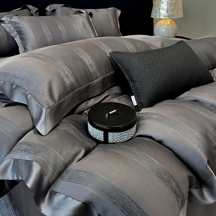 91家纺网 家纺一手货源 找家纺 若未家居 LOVEWE HOUSE 2025新款50S兰精天丝轻奢基底提花带银丝套件- 亦梵 亦梵-黑色