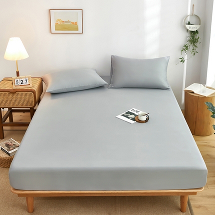 艾橙家纺 2025新款正宗133x72喷气织造全棉纯棉纯色床笠三件套 浅灰