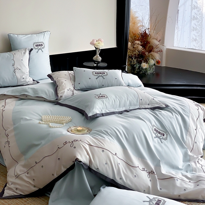 91家纺网 家纺一手货源 找家纺 品家居2025新款高支高密贡缎长绒棉四件套 觅-蓝