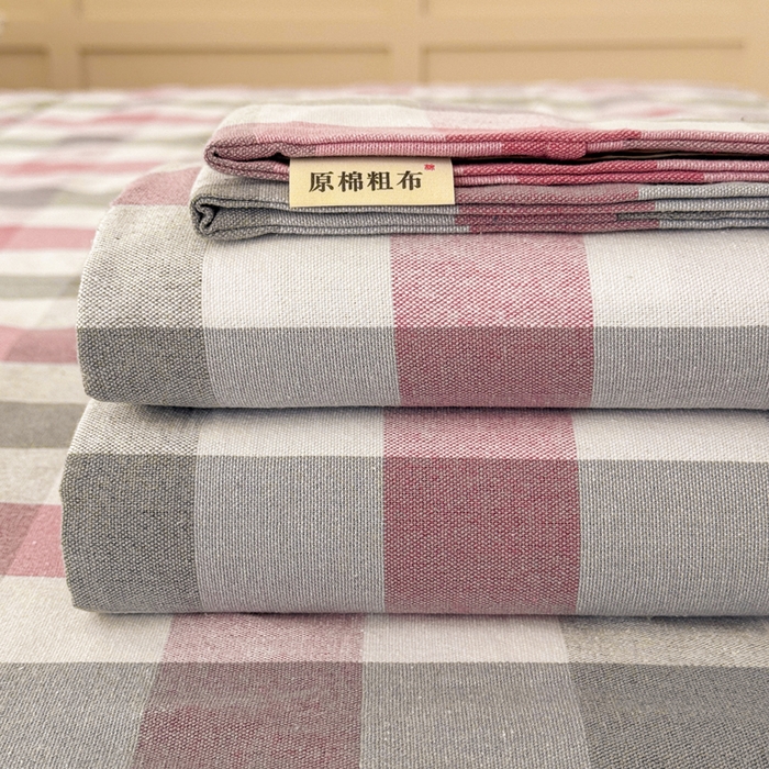 91家纺网 家纺一手货源 找家纺 2025新款全棉色织老粗布单床单 花格