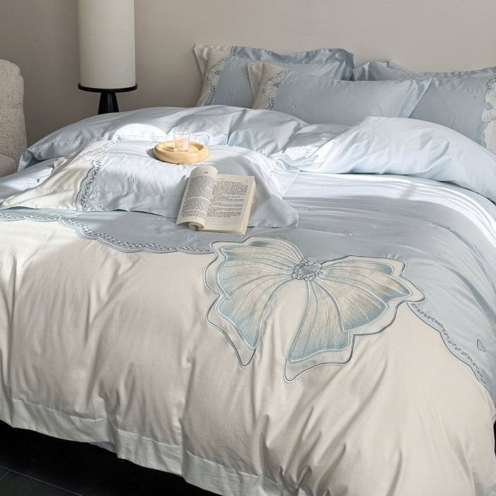 91家纺网 家纺一手货源 找家纺 优悦生活馆 2025新款全棉新疆长绒棉四件套-恋恋时光 控价 恋恋时光-云天蓝