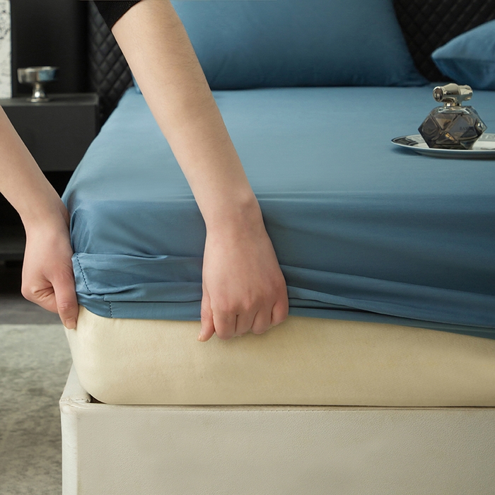 91家纺网 家纺一手货源 找家纺 简宜家居（朝初家纺） 2025新款兰精天丝单床笠 柔肌-宾利蓝