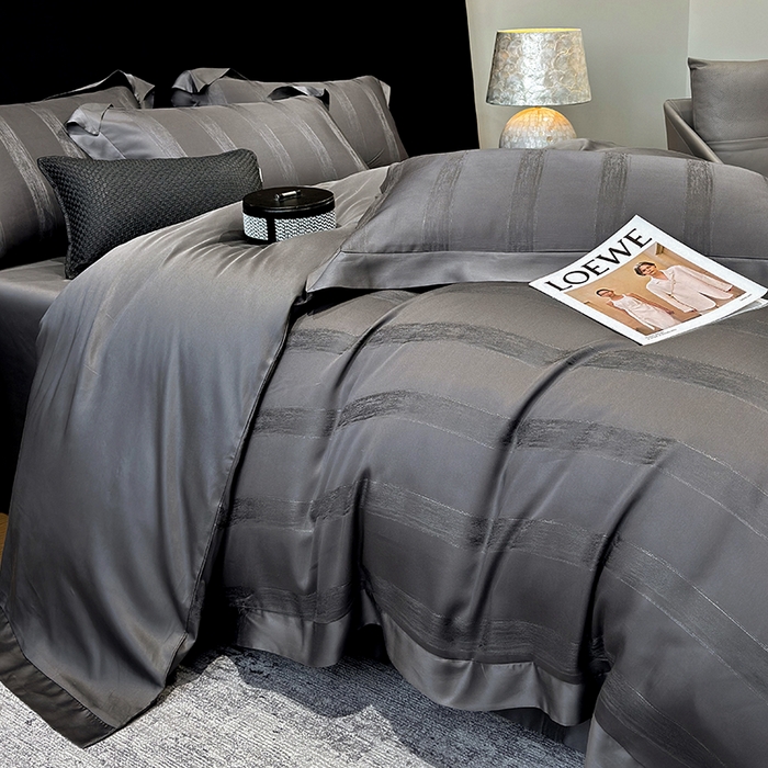 91家纺网 家纺一手货源 找家纺 若未家居 LOVEWE HOUSE 2025新款50S兰精天丝轻奢基底提花带银丝套件- 亦梵 亦梵-黑色