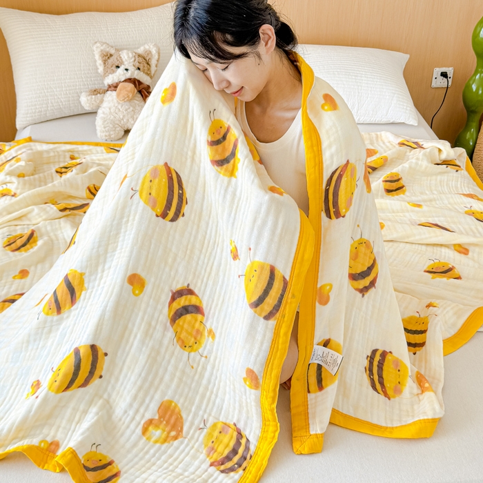 91家纺网 家纺一手货源 找家纺 乐家毛巾被2025新款全棉六层一体超柔泡泡纱多功能毯 小蜜蜂