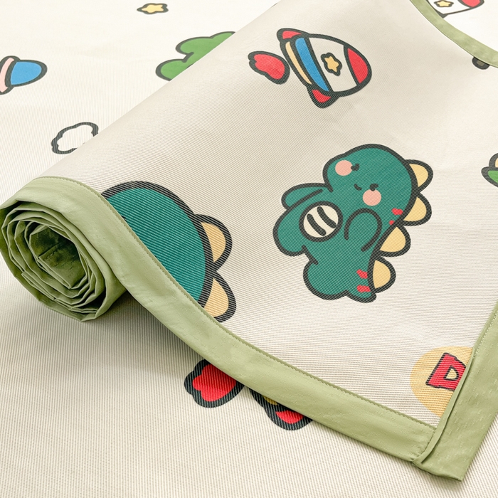 91家纺网 家纺一手货源 找家纺 绒艺席业 2025新款600D冰丝印花数码印花冰藤席卡通小清新系列 恐龙乐园