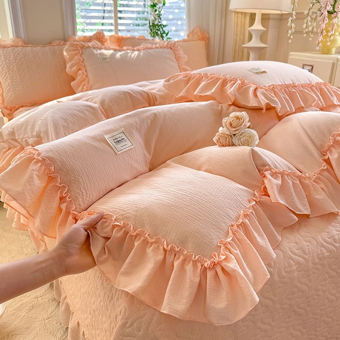 91家纺网 家纺一手货源 找家纺 花香四季家纺 2025新款泡芙小姐双层纱华夫格柔棉夹棉绗缝床盖单件三件四件套 泡芙小姐-玉