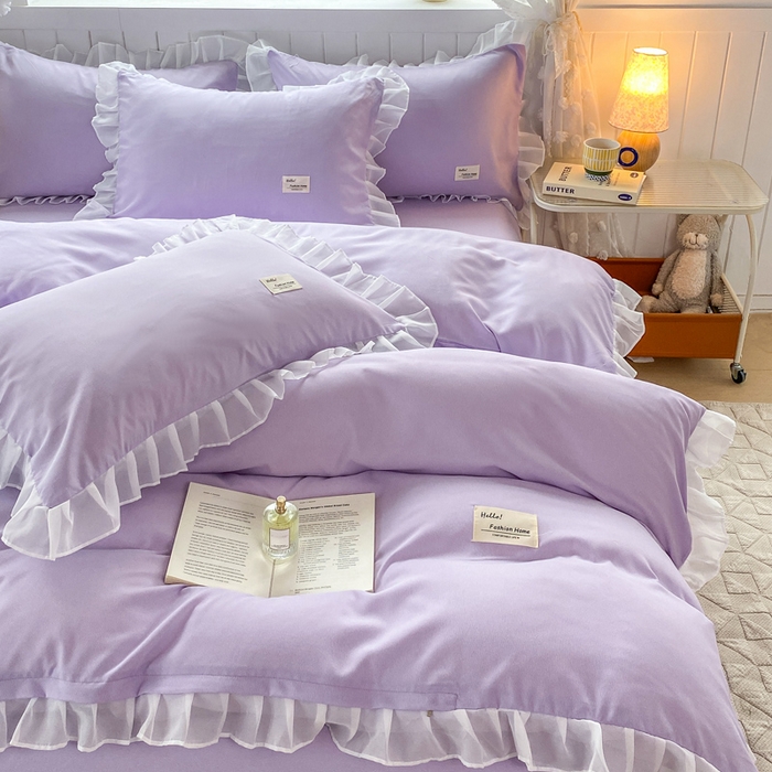 91家纺网 家纺一手货源 找家纺 红日子纺织品 2025新款韩版华夫格水洗棉四件套 香芋紫